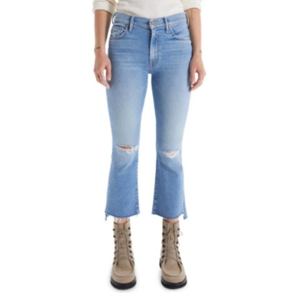 Mother Denim Insider Crop Step Fray Jean Size 26 Twisted Shots Light Wash